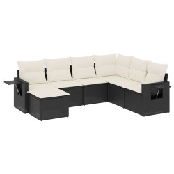 Salon de jardin 7 pcs avec coussins noir résine tressée 508937508937