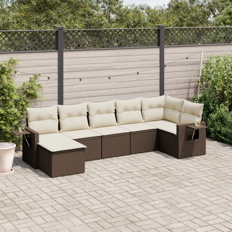 Salon de jardin avec coussins 7 pcs marron résine tressée 508938508938