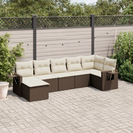 Salon de jardin avec coussins 7 pcs marron résine tressée 508938508938