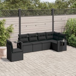 Salon de jardin 6 pcs avec coussins noir résine tressée 508939508939
