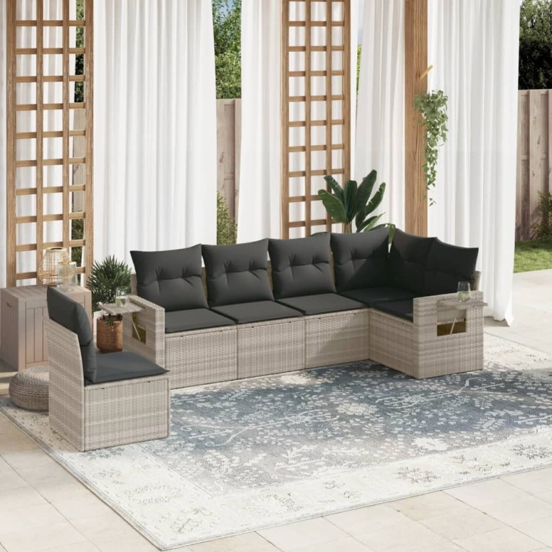Salon de jardin 6 pcs avec coussins gris clair résine tressée 508942508942