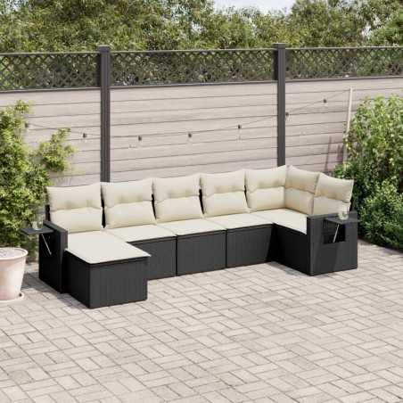 Salon de jardin 7 pcs avec coussins noir résine tressée 508943508943