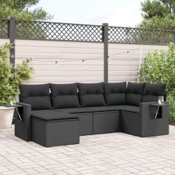 Salon de jardin 6 pcs avec coussins noir résine tressée 508944508944