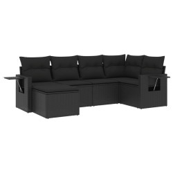 Salon de jardin 6 pcs avec coussins noir résine tressée 508944508944
