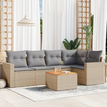 Salon de jardin avec coussins 6pcs mélange beige résine tressée 508948508948