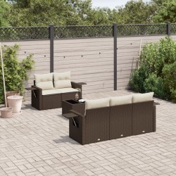Salon de jardin avec coussins 6 pcs marron résine tressée 508950508950