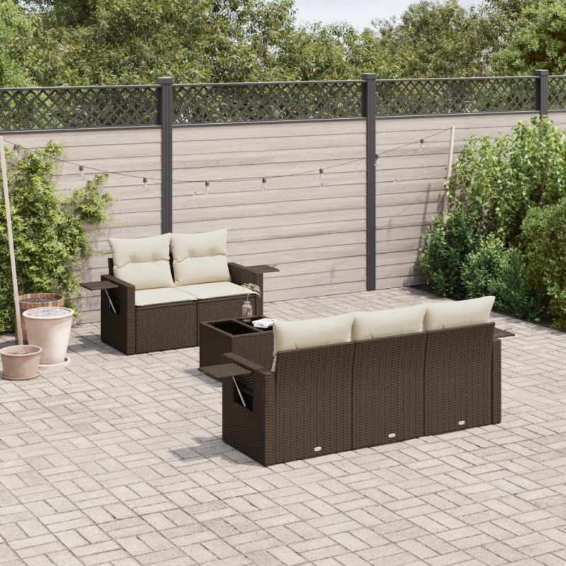 Salon de jardin avec coussins 6 pcs marron résine tressée 508950508950