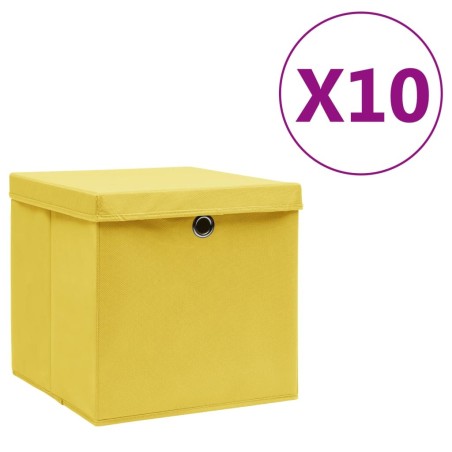 Boîtes de rangement avec couvercles 10 pcs 28x28x28 cm Jaune 508952508952