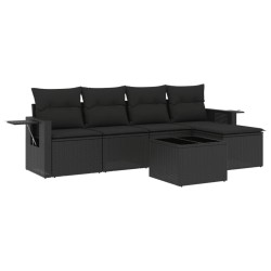 Salon de jardin 6 pcs avec coussins noir résine tressée 508954508954