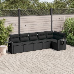 Salon de jardin 6 pcs avec coussins noir résine tressée 508956508956