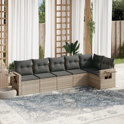 Salon de jardin 6 pcs avec coussins gris clair résine tressée 508957508957