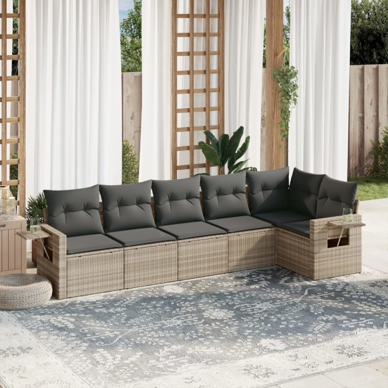 Salon de jardin 6 pcs avec coussins gris clair résine tressée 508957508957