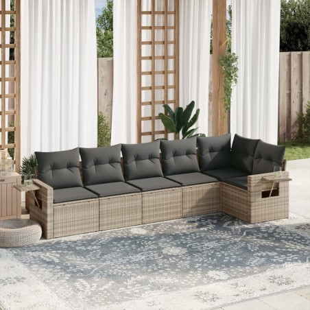 Salon de jardin 6 pcs avec coussins gris clair résine tressée 508957508957