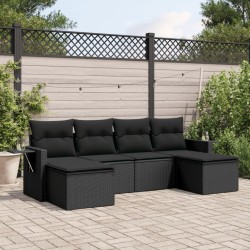 Salon de jardin 6 pcs avec coussins noir résine tressée 508959508959
