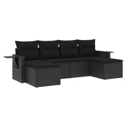 Salon de jardin 6 pcs avec coussins noir résine tressée 508959508959