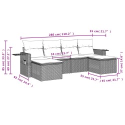 Salon de jardin 6 pcs avec coussins noir résine tressée 508959508959