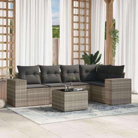 Salon de jardin 6 pcs avec coussins gris clair résine tressée 508961508961