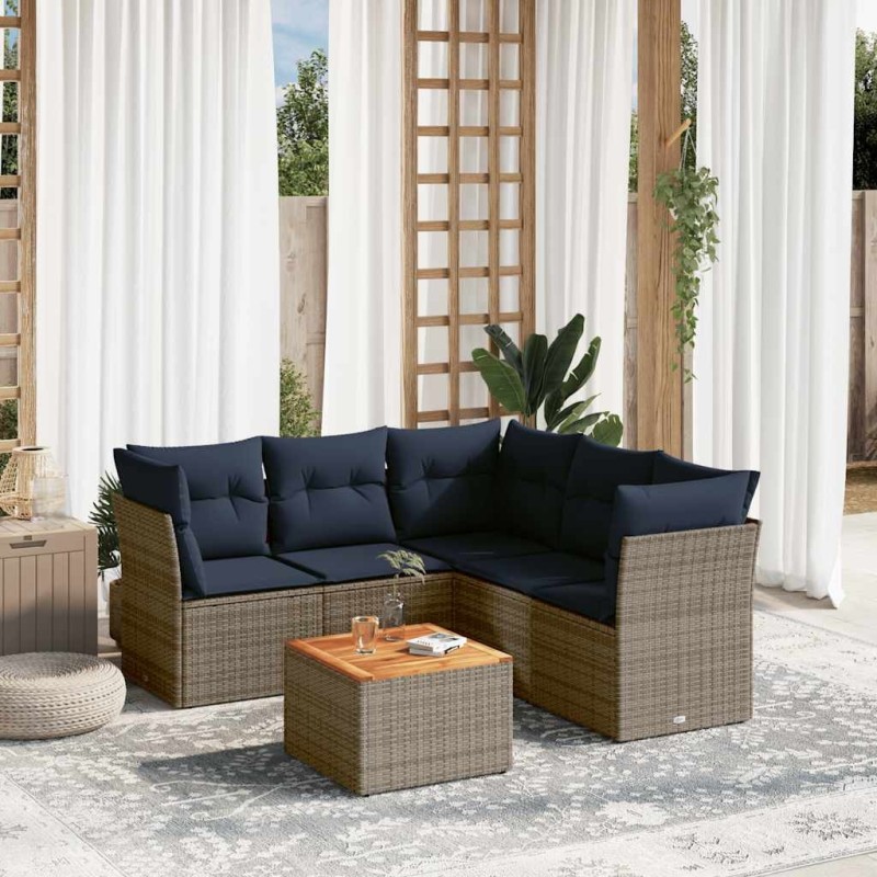 Salon de jardin 6 pcs avec coussins gris résine tressée 508963508963