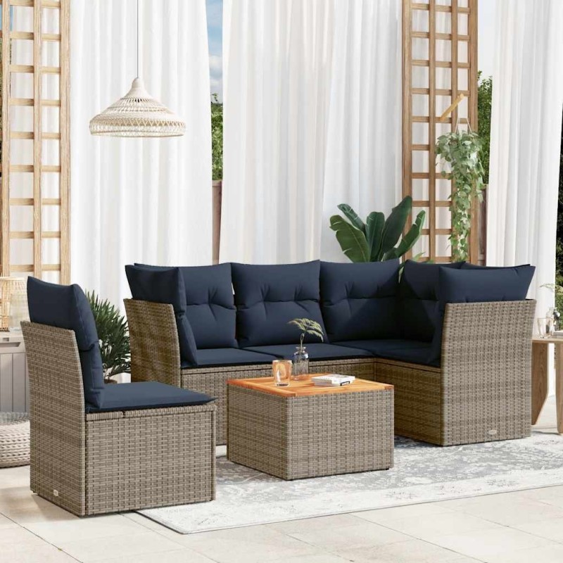 Salon de jardin 6 pcs avec coussins gris résine tressée 508964508964