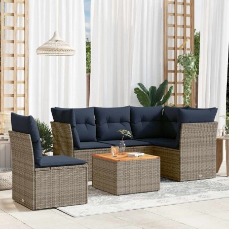 Salon de jardin 6 pcs avec coussins gris résine tressée 508964508964