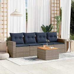 Salon de jardin 5 pcs avec coussins gris résine tressée 508965508965