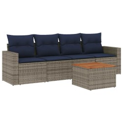 Salon de jardin 5 pcs avec coussins gris résine tressée 508965508965