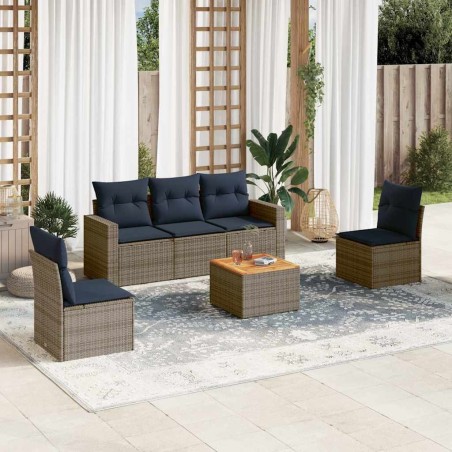 Salon de jardin 6 pcs avec coussins gris résine tressée 508967508967