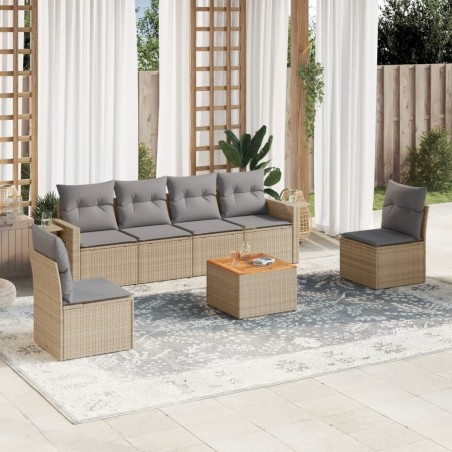 Salon de jardin avec coussins 7pcs mélange beige résine tressée 508969508969
