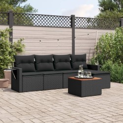 Salon de jardin 6 pcs avec coussins noir résine tressée 508970508970