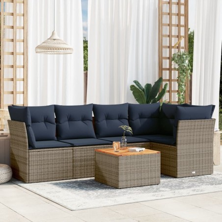 Salon de jardin 6 pcs avec coussins gris résine tressée 508973508973