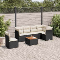 Salon de jardin 7 pcs avec coussins noir résine tressée 508976508976