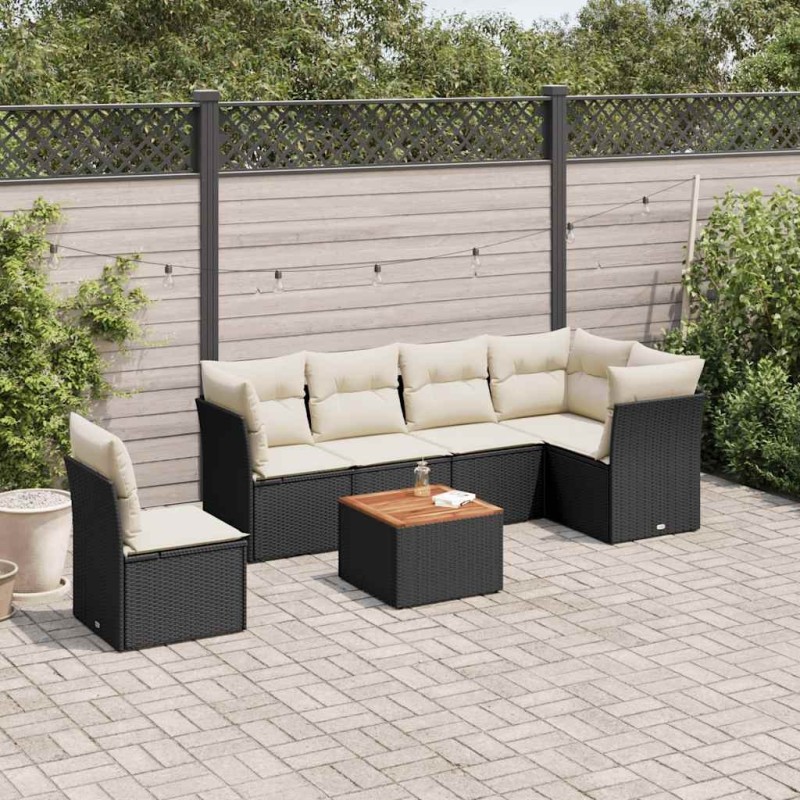 Salon de jardin 7 pcs avec coussins noir résine tressée 508976508976