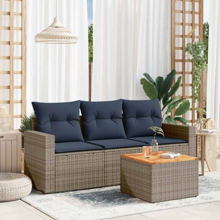 Salon de jardin 4 pcs avec coussins gris résine tressée 508978508978