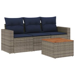 Salon de jardin 4 pcs avec coussins gris résine tressée 508978508978