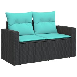 Salon de jardin 4 pcs avec coussins noir résine tressée 508979508979