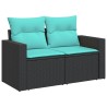 Salon de jardin 4 pcs avec coussins noir résine tressée 508979508979