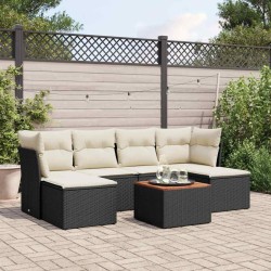 Salon de jardin 7 pcs avec coussins noir résine tressée 508980508980