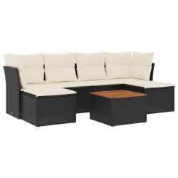 Salon de jardin 7 pcs avec coussins noir résine tressée 508980508980