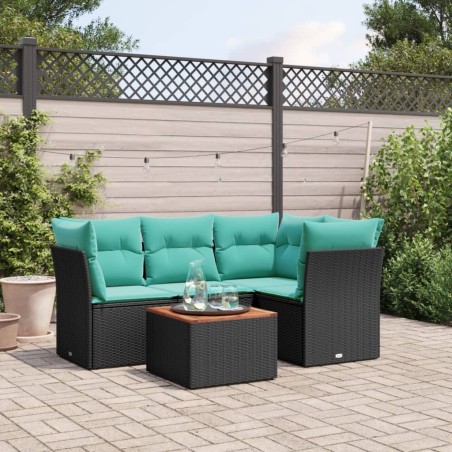 Salon de jardin 5 pcs avec coussins noir résine tressée 508981508981