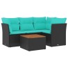 Salon de jardin 5 pcs avec coussins noir résine tressée 508981508981
