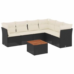 Salon de jardin 7 pcs avec coussins noir résine tressée 508983508983