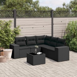 Salon de jardin 6 pcs avec coussins noir résine tressée 508984508984