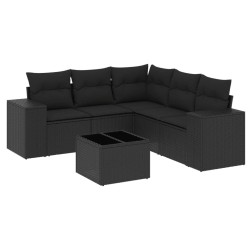 Salon de jardin 6 pcs avec coussins noir résine tressée 508984508984