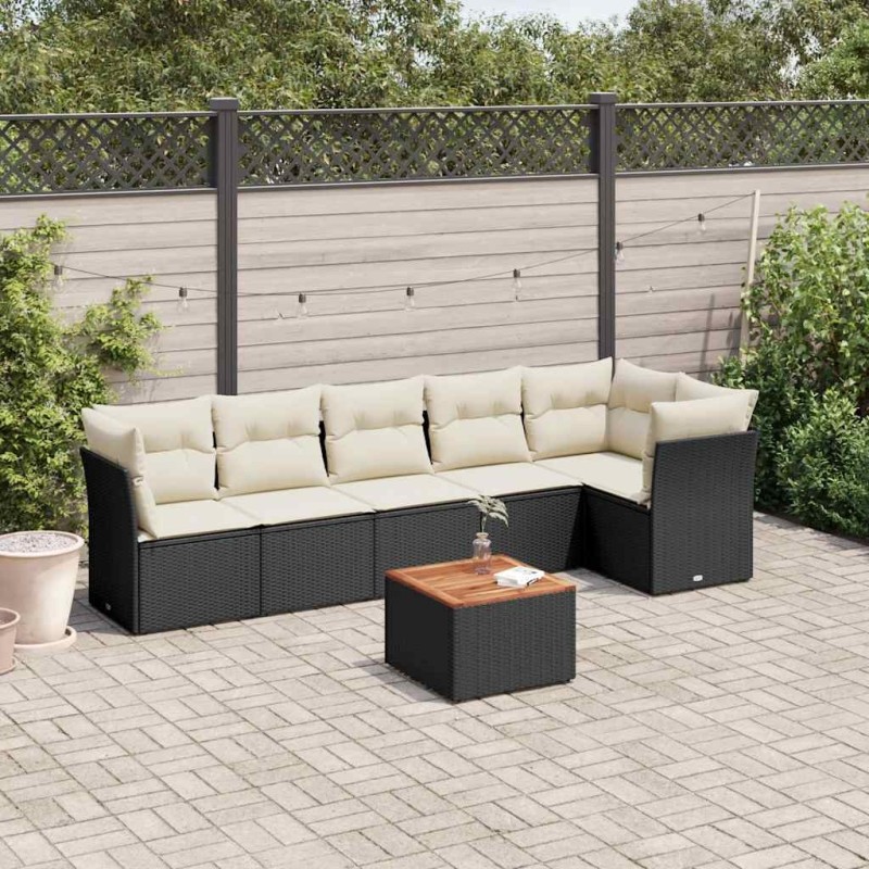 Salon de jardin 7 pcs avec coussins noir résine tressée 508985508985