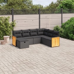 Salon de jardin 7 pcs avec coussins noir résine tressée 508987508987