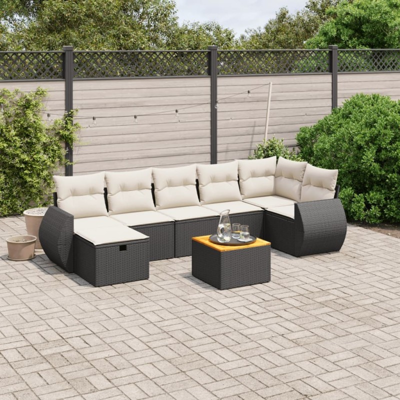 Salon de jardin 8 pcs avec coussins noir résine tressée 509000509000
