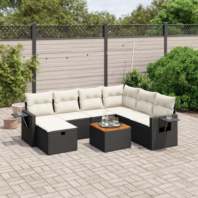 Salon de jardin 8 pcs avec coussins noir résine tressée 509001509001