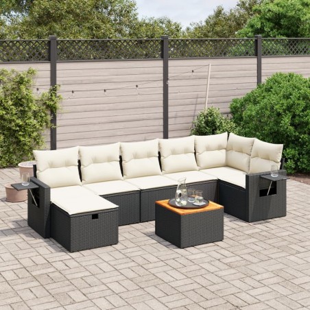 Salon de jardin 8 pcs avec coussins noir résine tressée 509002509002