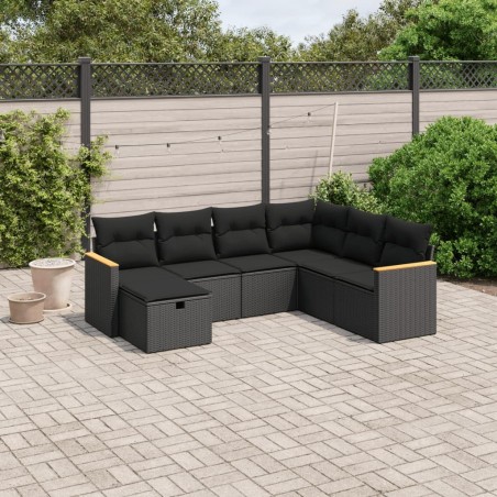 Salon de jardin 7 pcs avec coussins noir résine tressée 509003509003