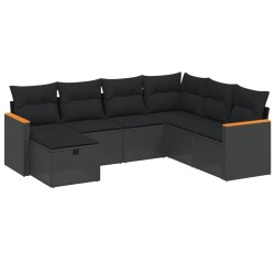 Salon de jardin 7 pcs avec coussins noir résine tressée 509003509003
